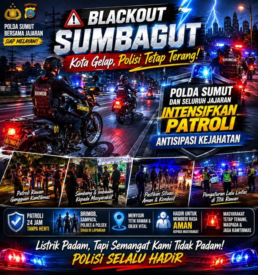 Blackout SUMBAGUT Bikin Kota Gelap,, Polda Sumut & Jajaran Patroli Antisipasi Tindak Kejahatan